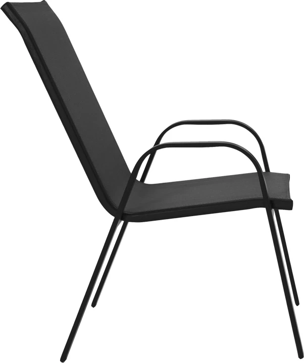 Tavolinë me karrige për terasë Valor-Calan, set prej 5 pjesësh, metal i zi-xham-tekstilen i zi, 110x60x70cm