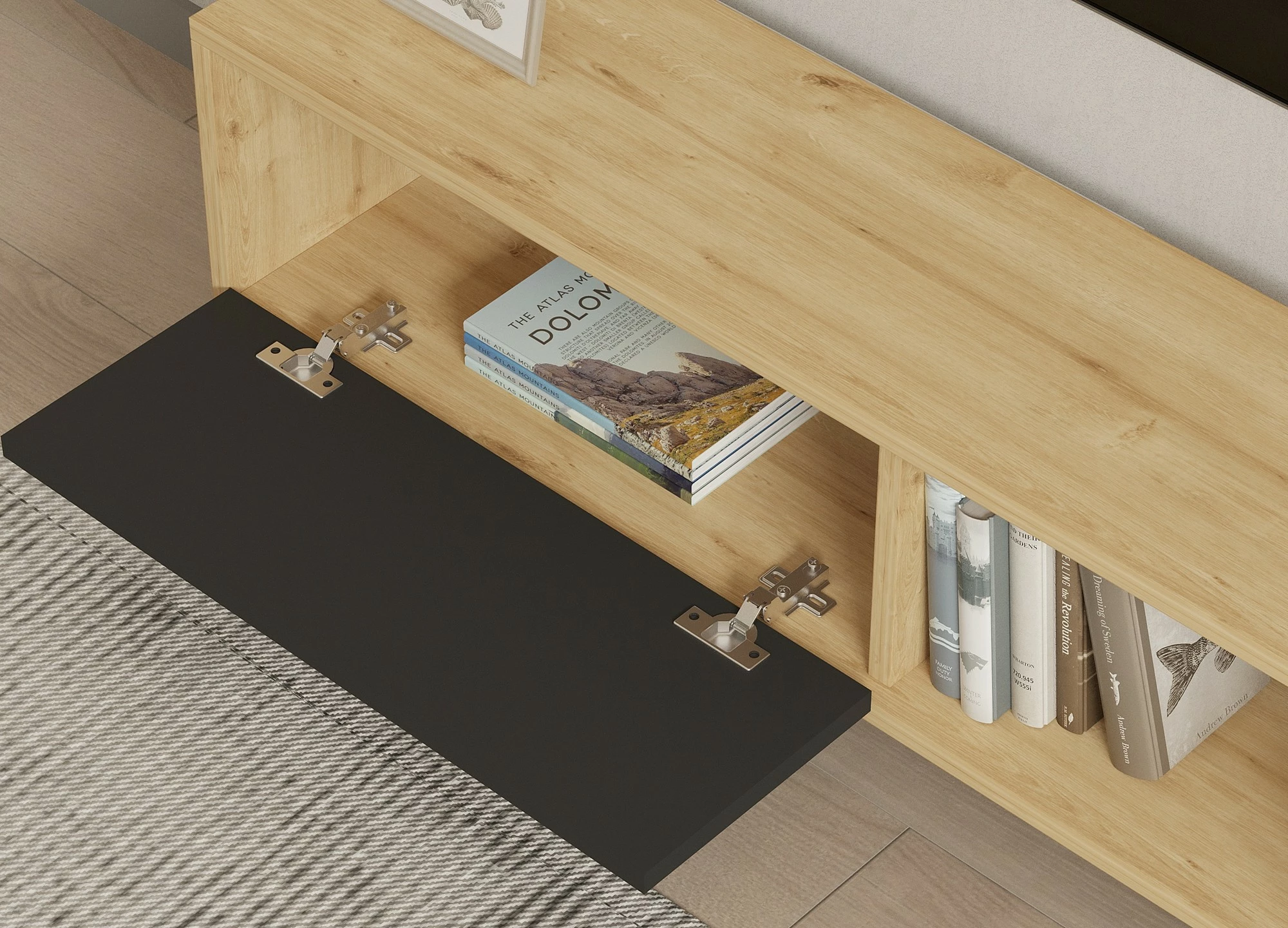 Komodë TV Hanah Home, Yonca, anthracite dhe lis, 120x36.8x25cm