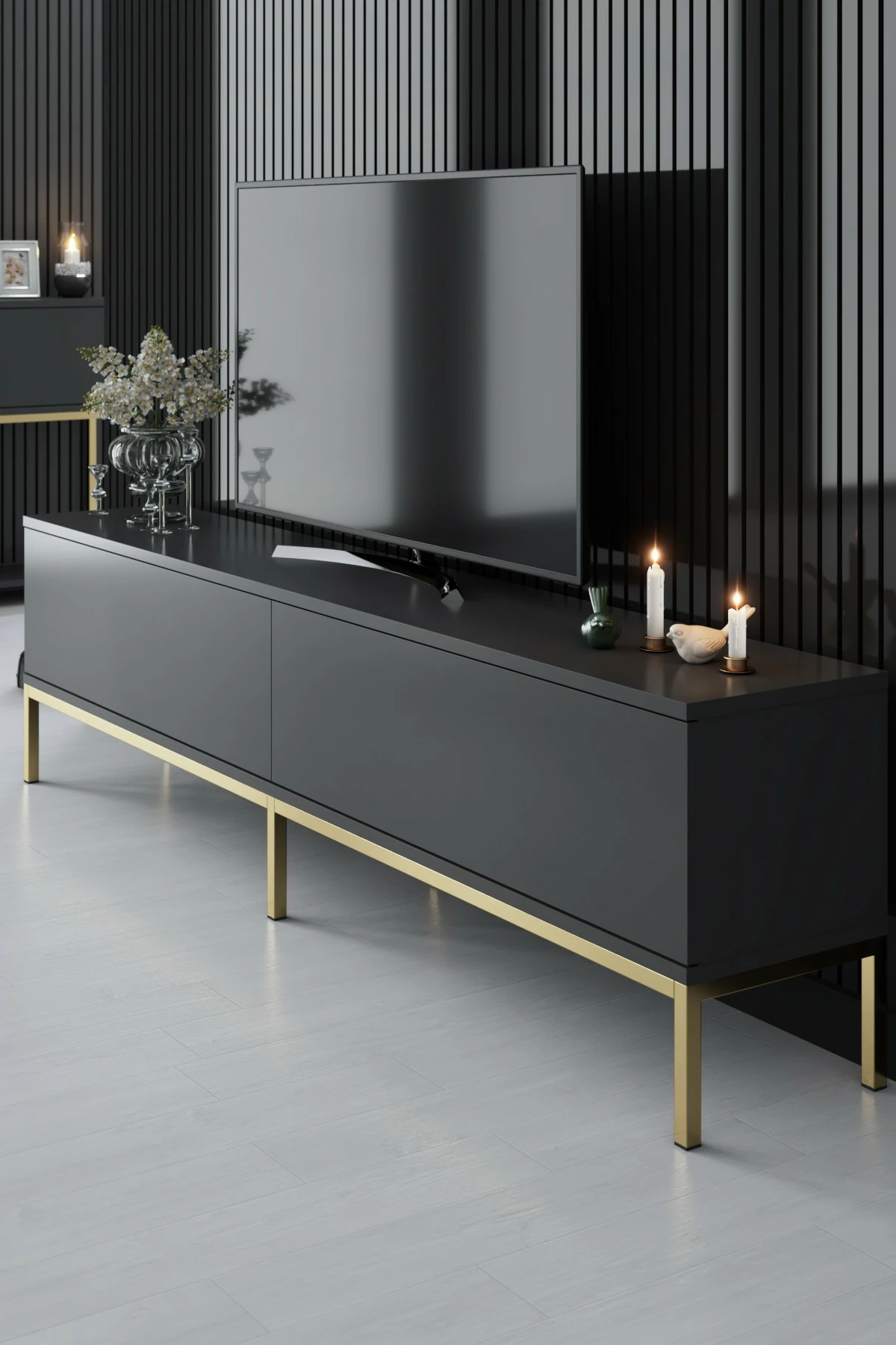 Set mobiljesh për dhomë dite, Hanah Home Lord, anthracite dhe ari