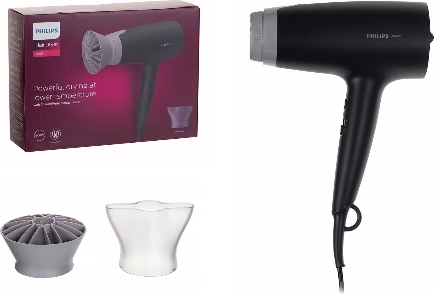 Tharëse për flokë Philips BHD351/10, 2100 W, hiri