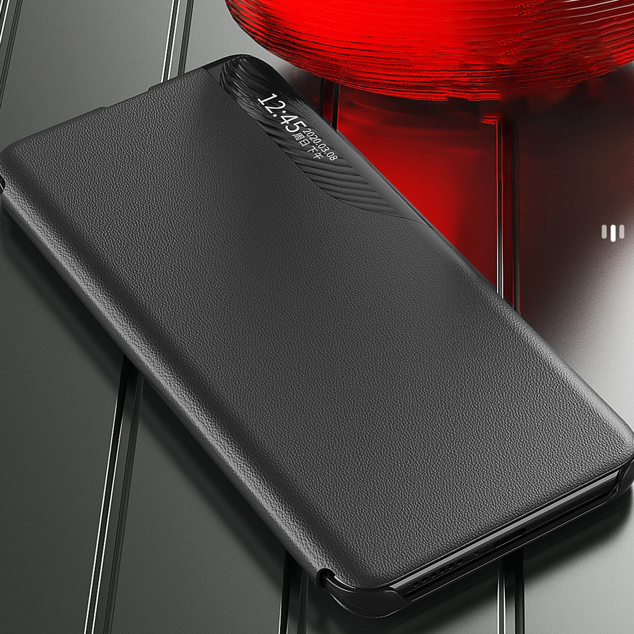 Mbështjellës Hurtel Eco Leather View Case për Xiaomi Redmi Note 12 Pro+, i zi