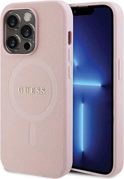 Mbështjellës Guess GUHMP14XPSAHMCP për iPhone 14 Pro Max, Saffiano MagSafe, rozë