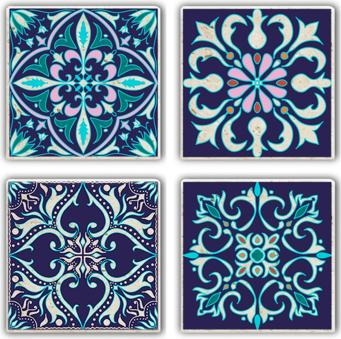 Set katrorësh dekorativë prej guri natyral, shumëngjyrësh, 10x10x1cm (4 copë), Hermia, TBA7436502215247