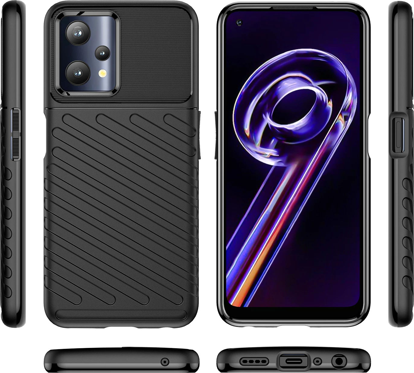 Mbështjellës Hurtel Thunder Case për Realme 9 Pro, i zi