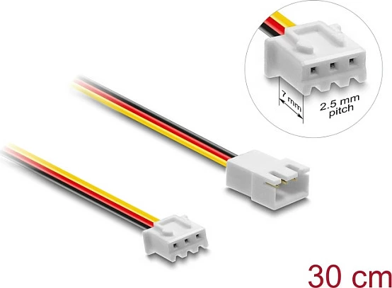 Kabllo zgjatëse për ventilator DeLOCK 90867, 3-pin, 30 cm, e zezë/kuqe/bardhë/verdhë