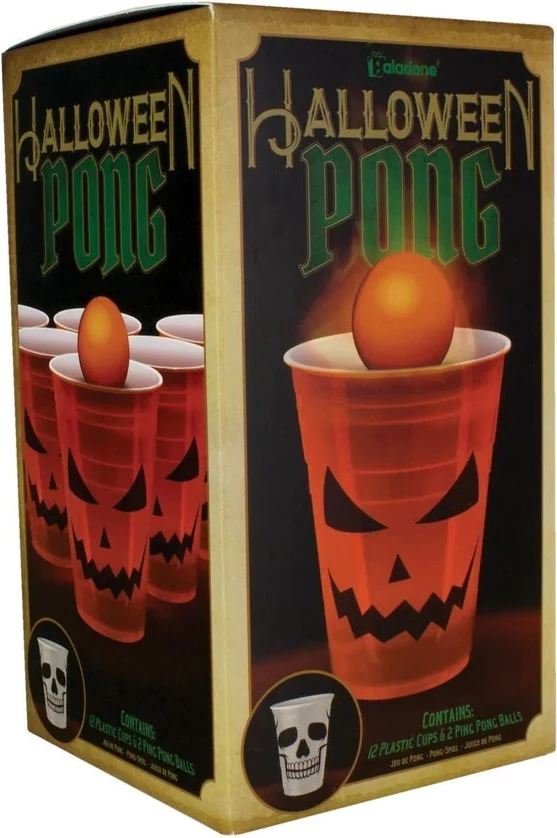 Set lojë pong Halloween Paladone V2, 12 gota plastike + 2 topa ping pong