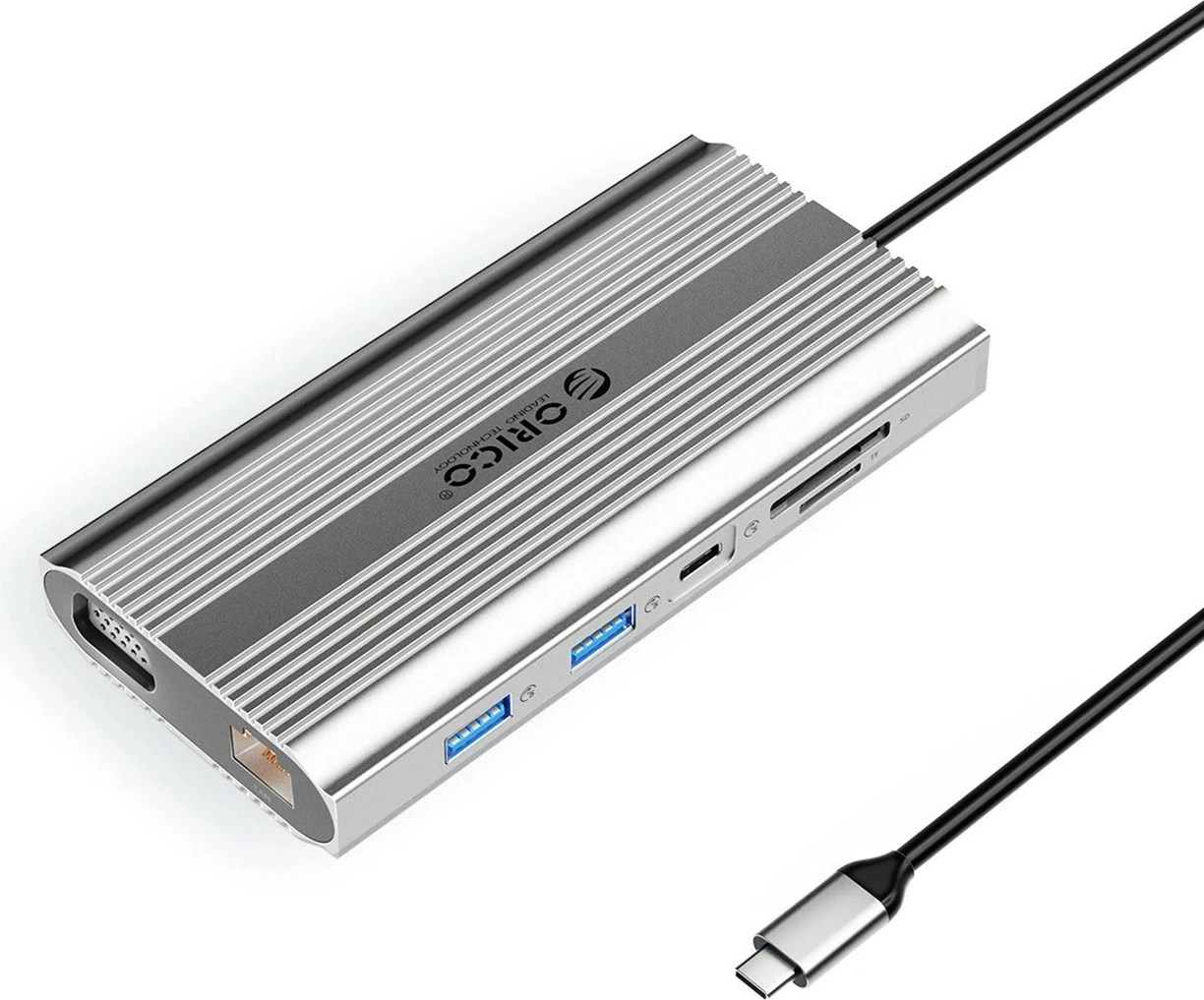 Hub Orico USB-C 12w1 XDR-X22, HDMI 4K, RJ45, PD 100W, argjendtë
