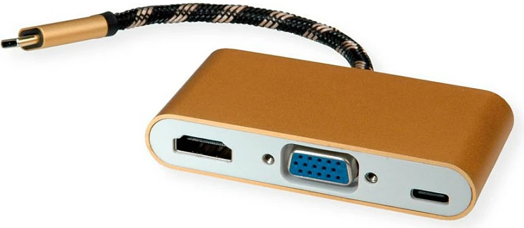 Adapter USB-C në HDMI/VGA ROLINE 12.03.3155, 4K@60Hz, USB-C PD, 0.1m, ari/bardhë/zi