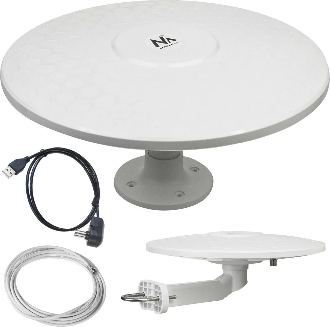 Antenë aktive DVB-T/T2 Maclean MCTV-947, H.265 HEVC, UHF/VHF, 44 dB, kabllo 5 m, e bardhë, set montimi