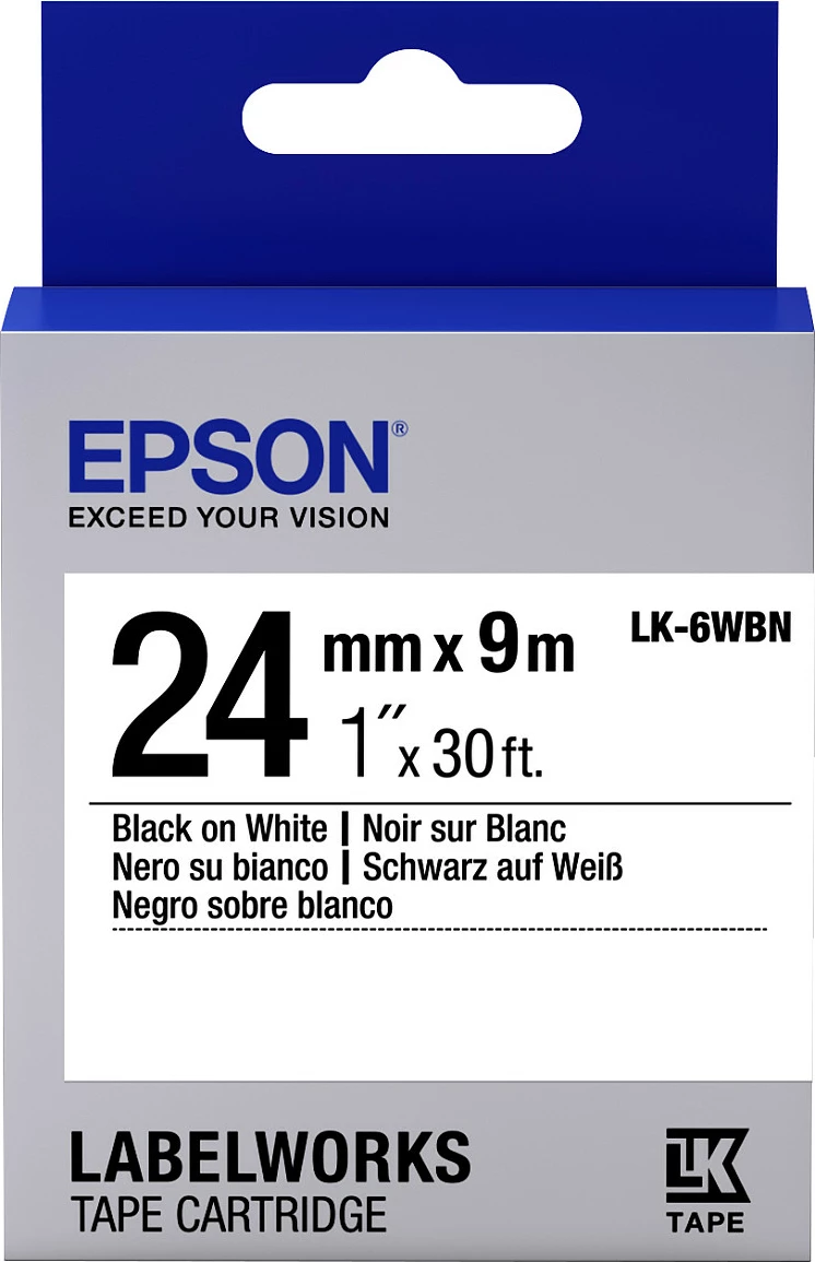 Kasetë shirit etikete Epson LabelWorks LK-6WBN, 24mm x 9m, zi në të bardhë