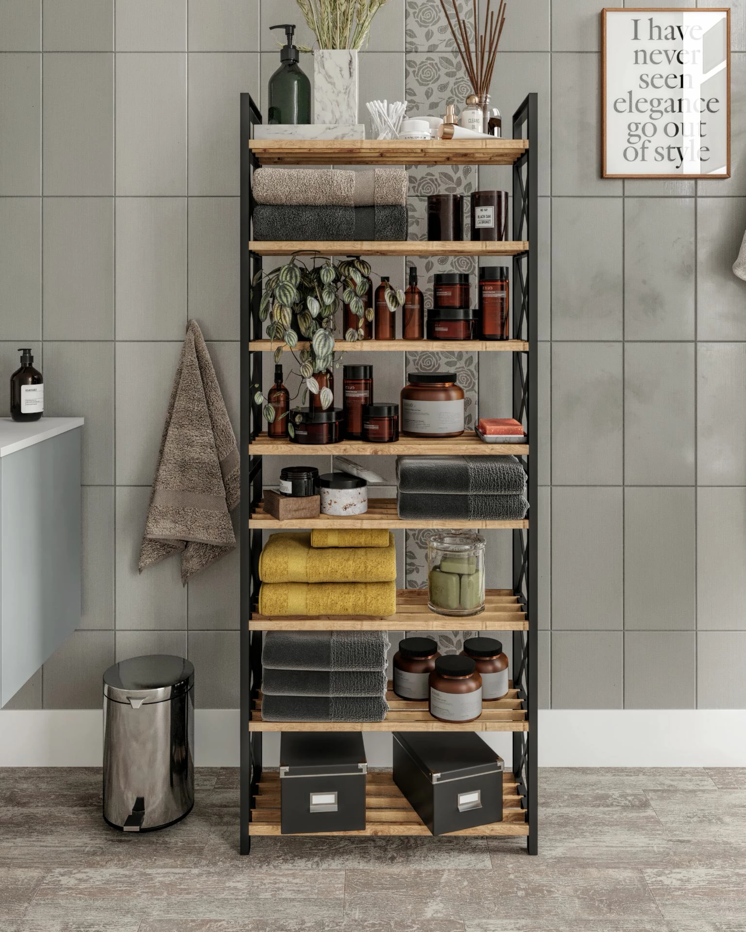 Raft multifunksional, ngjyrë e zezë, Skye Decor, plastikë, 46x128x18 cm