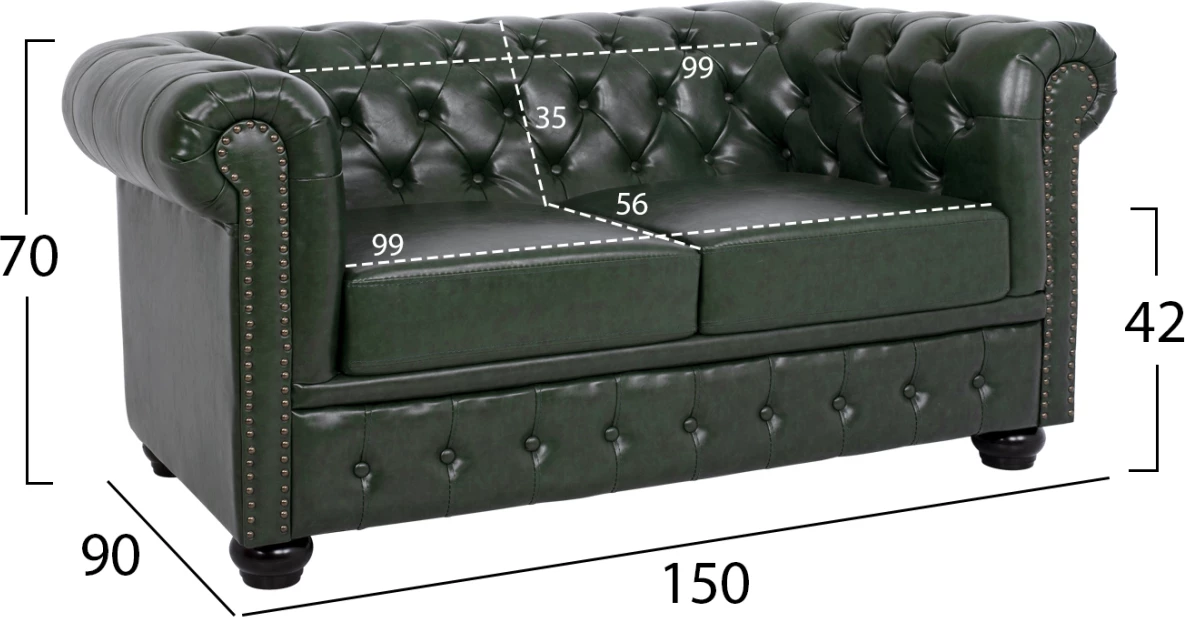 Divan 2 vendesh T.Chesterfield FH3010.08 PU Jeshile Cypress 150x90x72cm