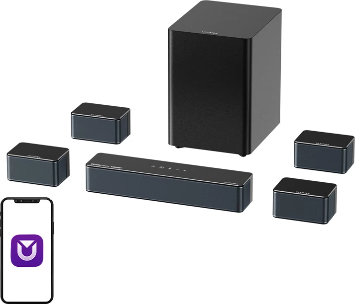 Soundbar Ultimea Poseidon D80 BOOM U2623 7.1 Dolby Atmos, Bluetooth 5.3, HDMI eARC, set me subwoofer + 4 altoparlantë, e zezë