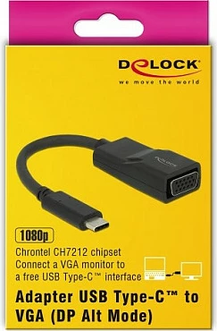 Adapter USB-C në VGA DeLOCK 63923, 1920x1200, i zi