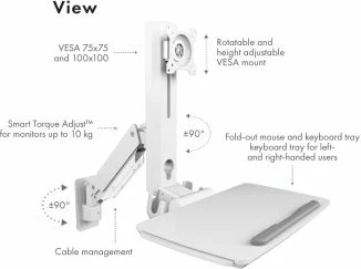 Mbajtës muri për monitor ICYBOX IB-WS700-W, workstation sit-stand 35\", 1 monitor, max 10 kg, me tabaka tastiere, e bardhë