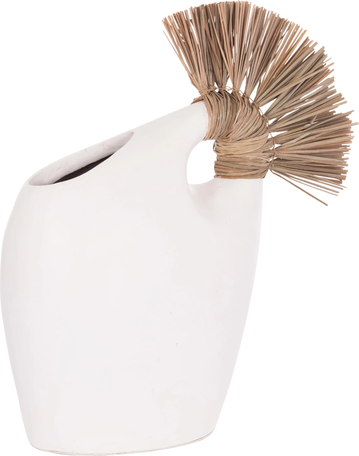 Vazo dekorative tavoline ALICA2, terrakotë e bardhë, dorezë me bar, 44x18x50cm