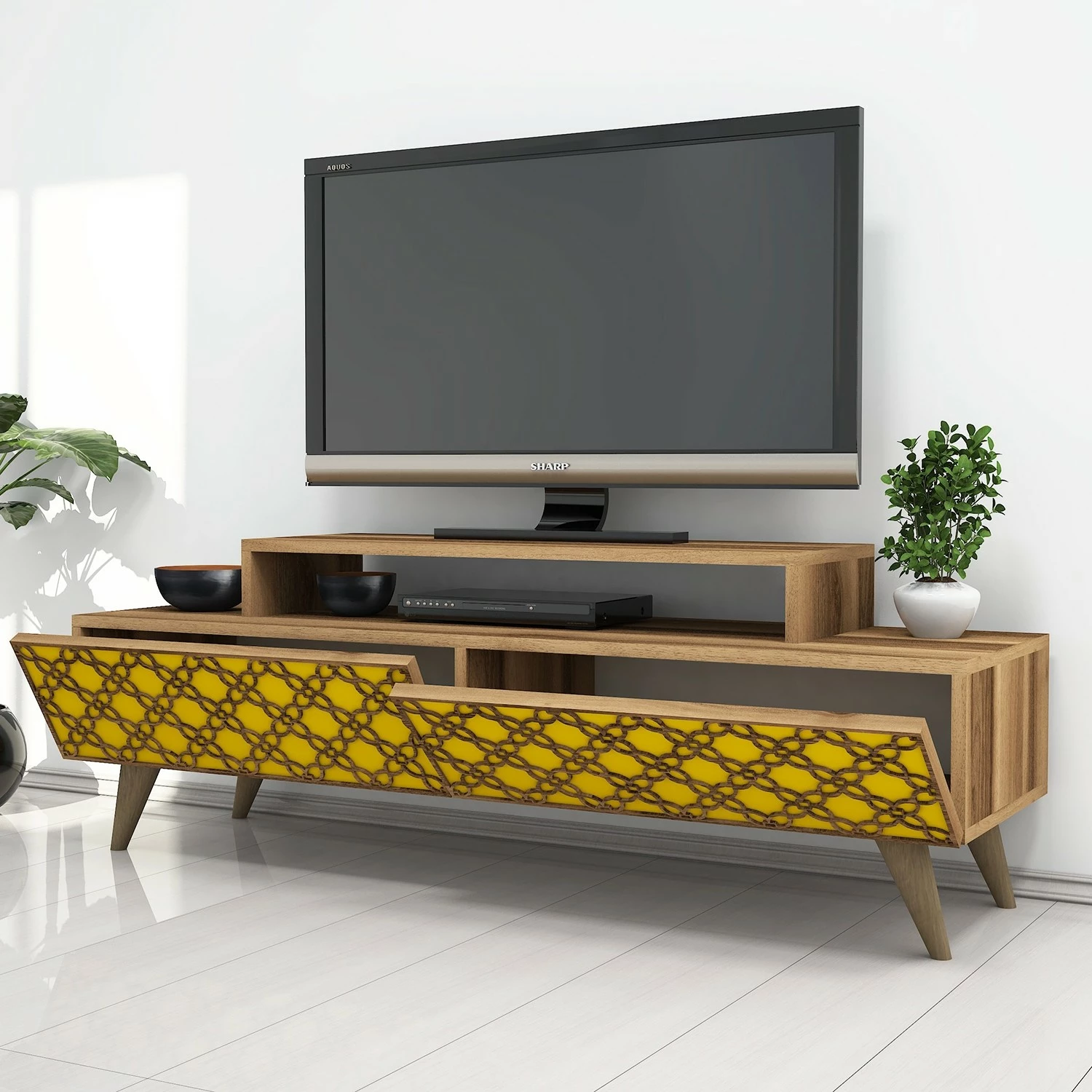 Komodë TV Hanah Home, ngjyrë arre dhe e verdhë, City