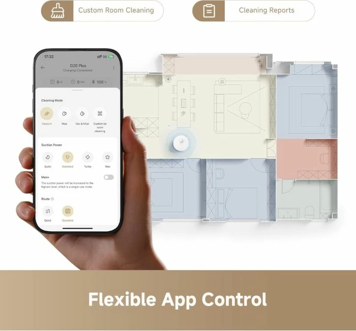 robot fshesë me korrent DREAME D20 Plus, 13,000Pa, auto-zbrazje 5L, fshesë + mop, Wi‑Fi/voice, e bardhë