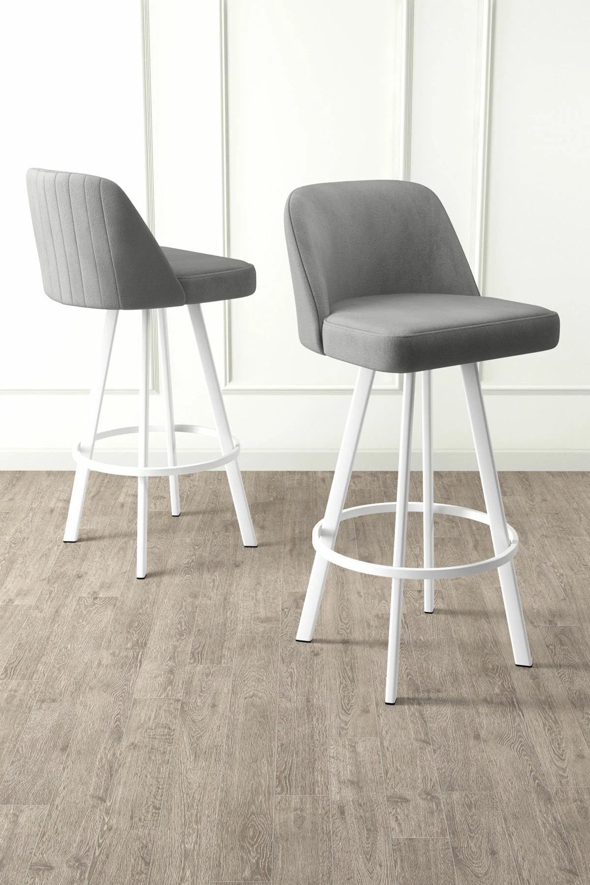 Set karrigesh për bar (4 copë), Hanah Home, Atex, gri dhe e bardhë