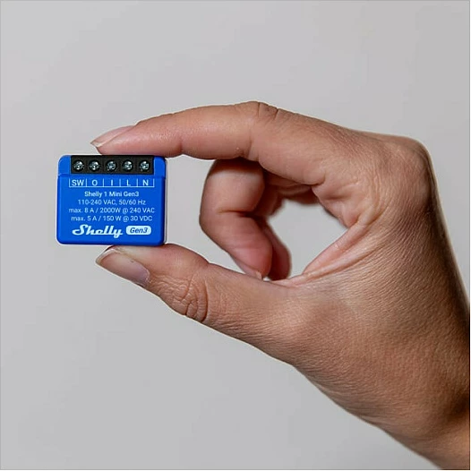 Smart switch Shelly 1 Mini Gen3, 1P, Wireless, 20 dBmW, 30 m, Blu