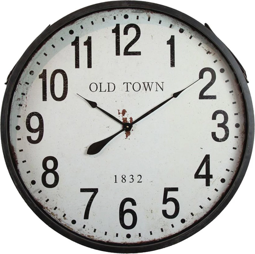 Orë muri Old Town, metal e xham, e zezë-bardhë, 80x80x10cm