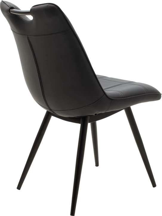 Set tavoline me karrige Gustas-Nely, gur i sinterizuar, lëkurë artificiale antracit, 5 copë, ngjyrë mermeri e bardhë, 120x60x75cm