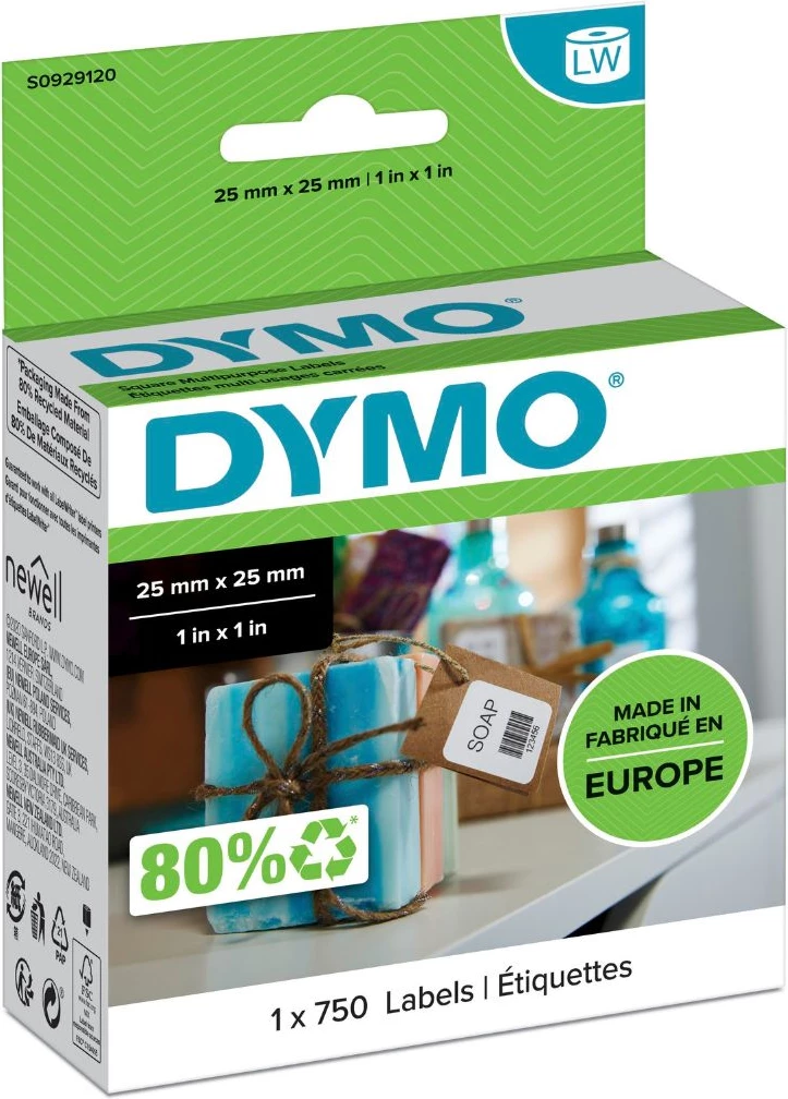 Etiketa vetëngjitëse Dymo S0929120, 25x25 mm, set 750 copë, e bardhë