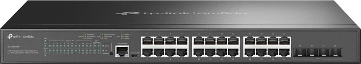 Switch TP-Link Omada 24-Port Gigabit dhe 4-Port 10GE SFP+, L2+ i menaxhuar, PoE+, montim në rack, 1U
