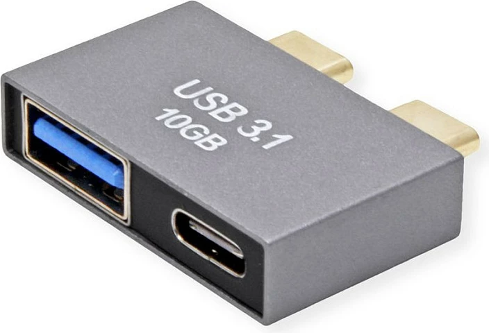 Adapter USB-C ROLINE 12.03.2946, 2x USB-C në 1x USB-A + 1x USB-C, 10 Gbit/s, argjendtë