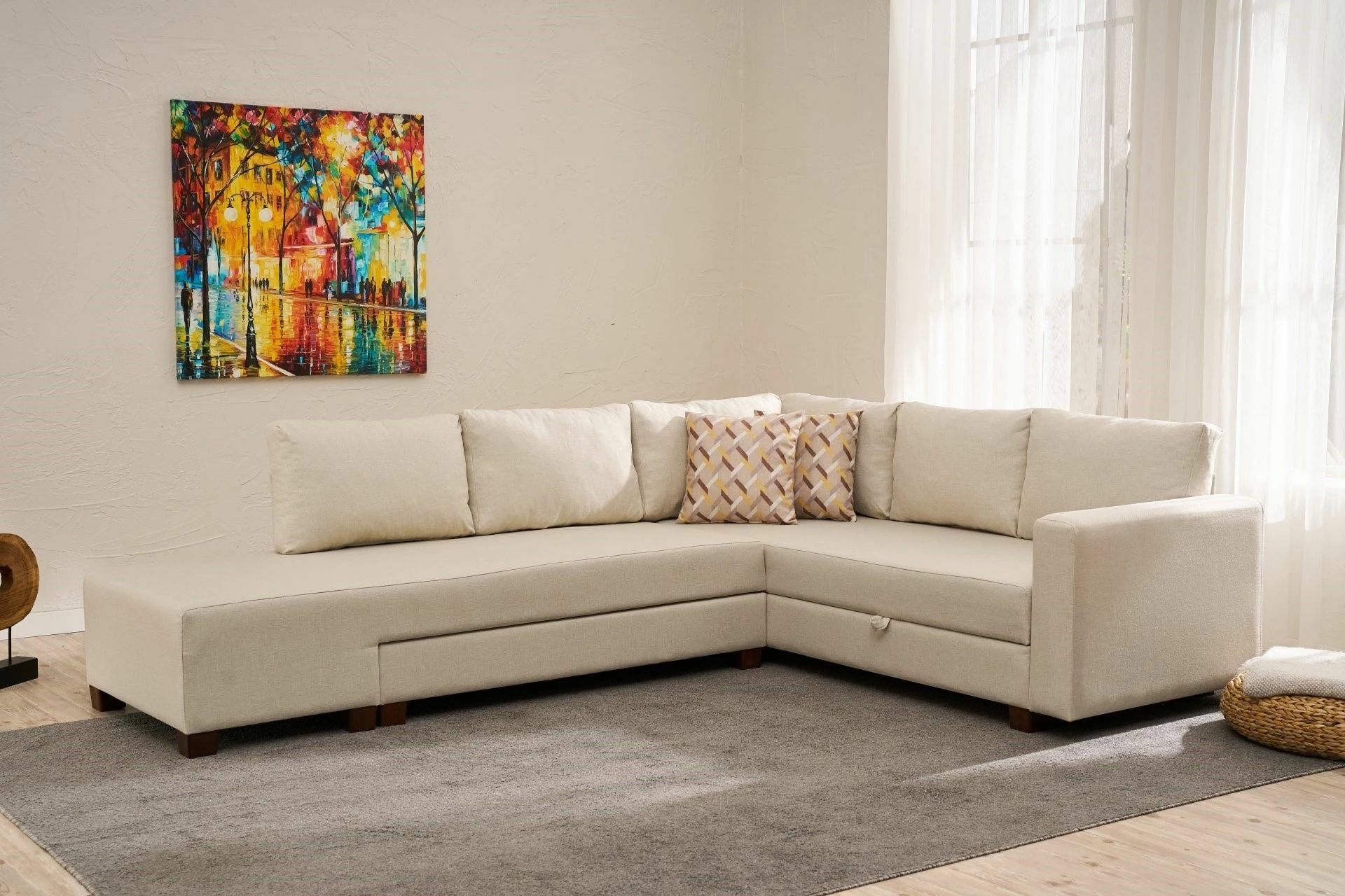 Kënd-sofë-krevat Atelier del Sofa, Aly Arzilla, kënd majtas, krem