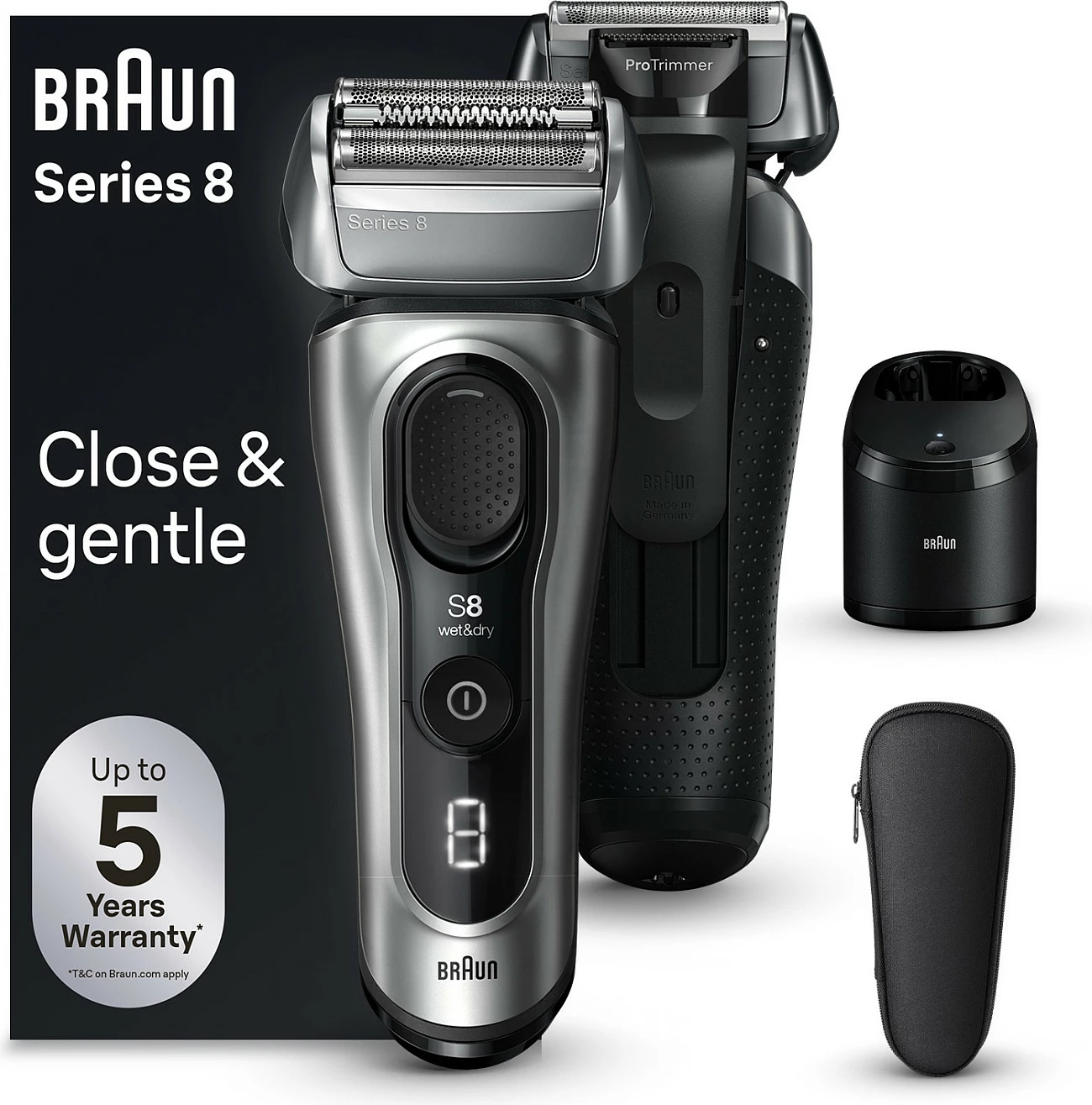 Makinë rroje Braun Series 8 S8, wet&dry, stacion pastrimi/karikimi, Li-Ion, zi/argjend