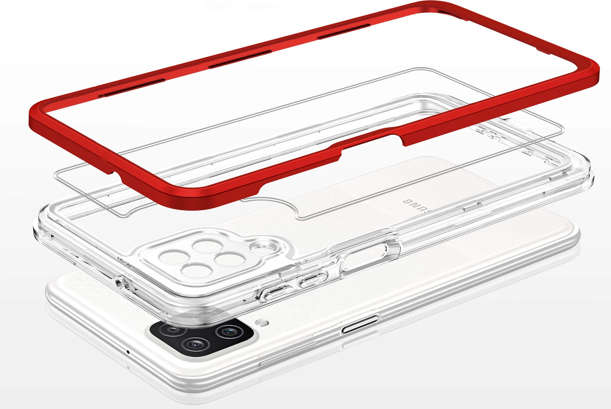 Mbështjellës Hurtel Hybrid Armor Clear 3in1 për Samsung Galaxy A22 4G, Transparent/Kuq