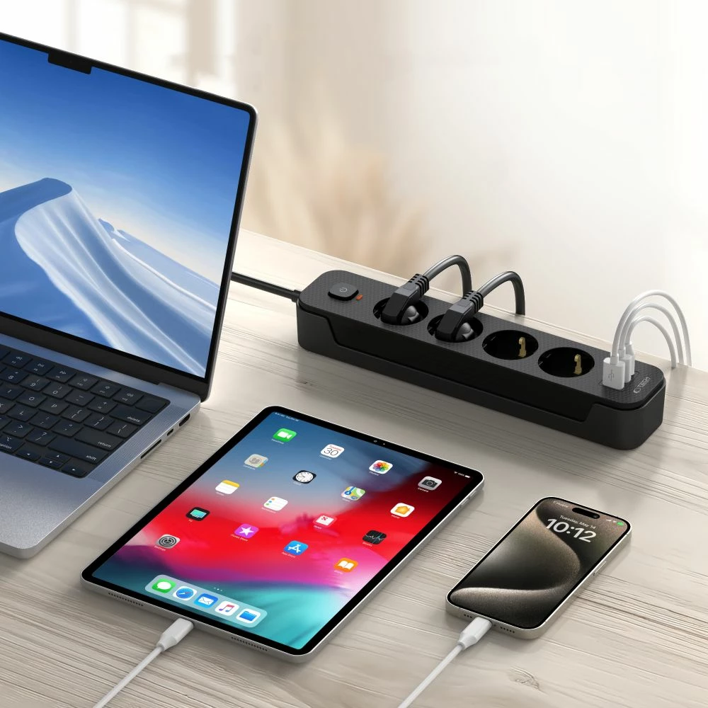 Prizë elektrike Tech-Protect PCL4X3 me 4 dalje, 2xUSB-A, 1xUSB-C, 200 cm, e zezë