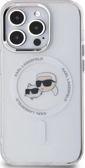 Mbështjellës Karl Lagerfeld IML Metal Karl & Choupette Head MagSafe për iPhone 14 Pro Max, Bardhë