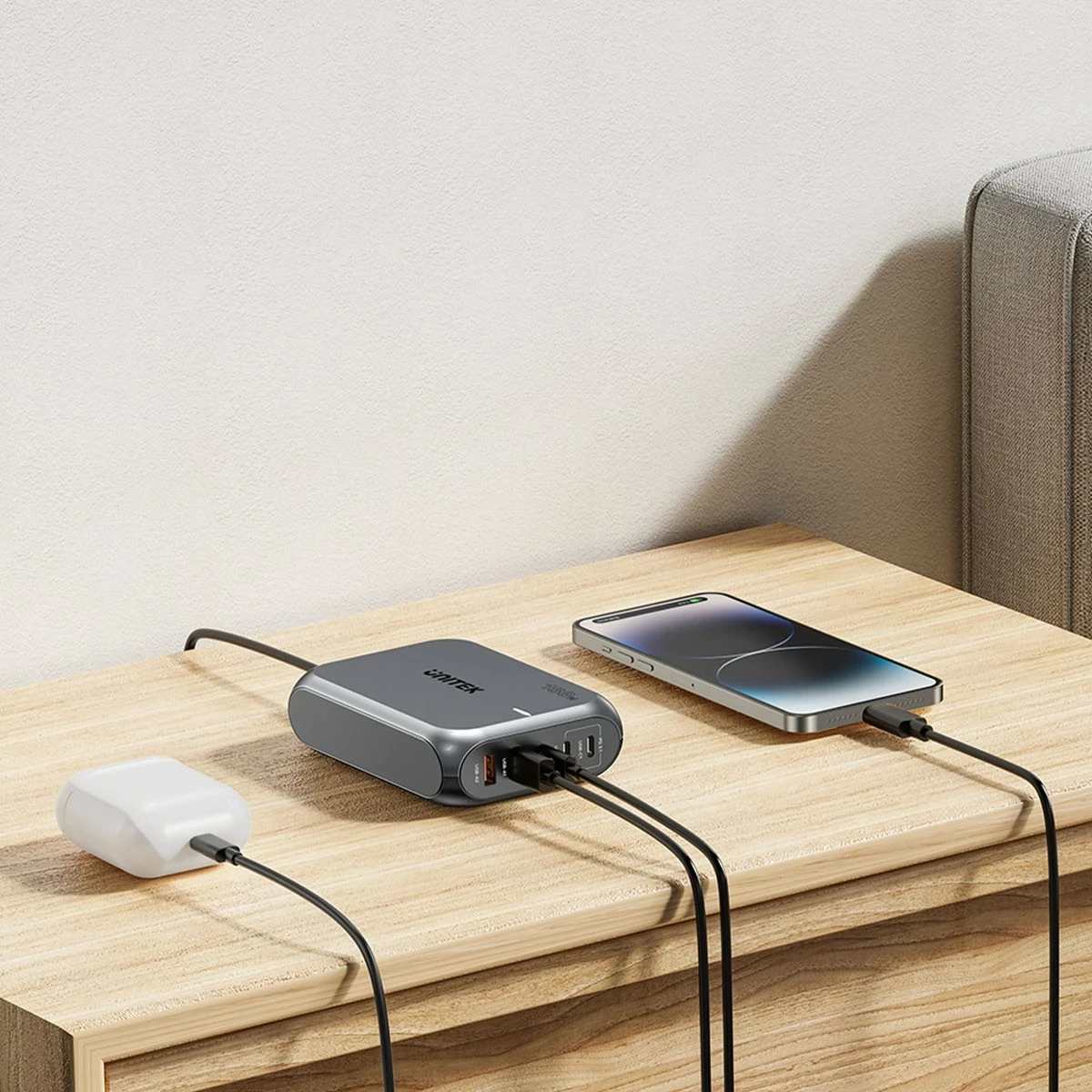 Karikues rrjeti Unitek GAN 188W, 2xUSB-A, 3xUSB-C, gri