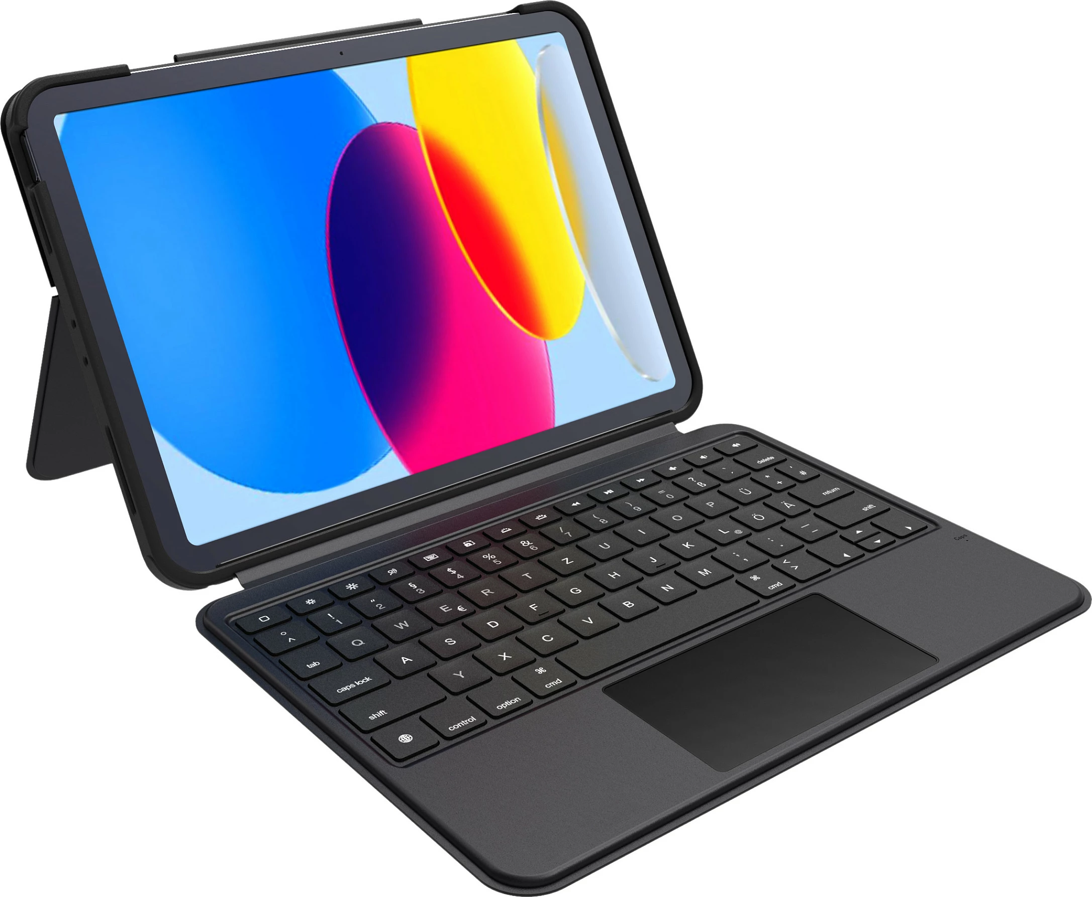 Mbështjellës me tastierë DEQSTER Smart Combo Touch për iPad 10.9" (Gjenerata 10), Apple Smart Connector, QWERTZ, i zi