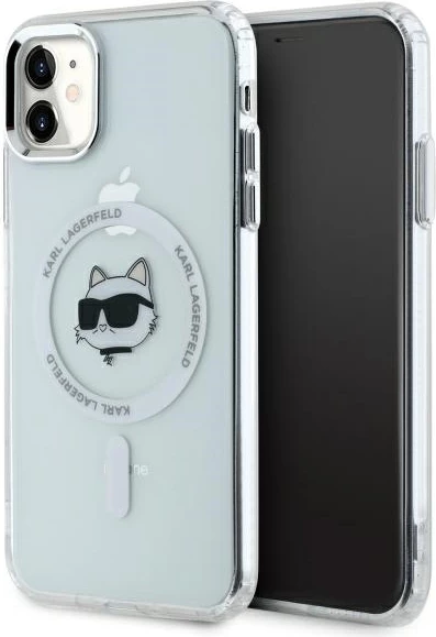 Mbështjellës Karl Lagerfeld IML Metal Choupette Head MagSafe për iPhone 11, Bardhë
