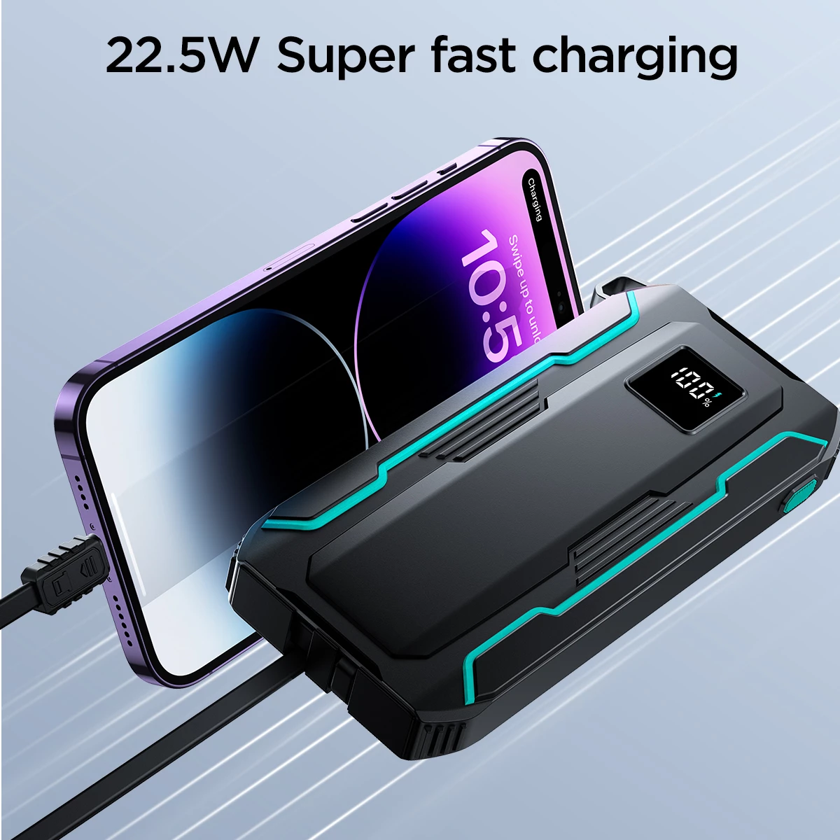 Powerbank Joyroom JR-L017, 10000mAh, 22.5W, me kabllo USB-C/Lightning të integruara, e zezë