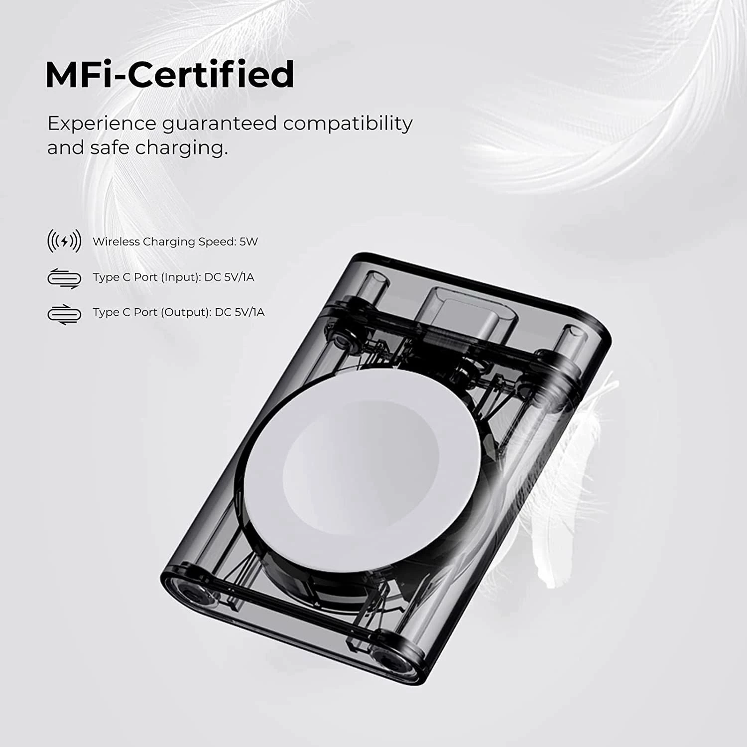 Karikues magnetik USB-C për Apple Watch What To Carry PITAKA Power Dongle, MFi, 5V/1.5A, gri transparent