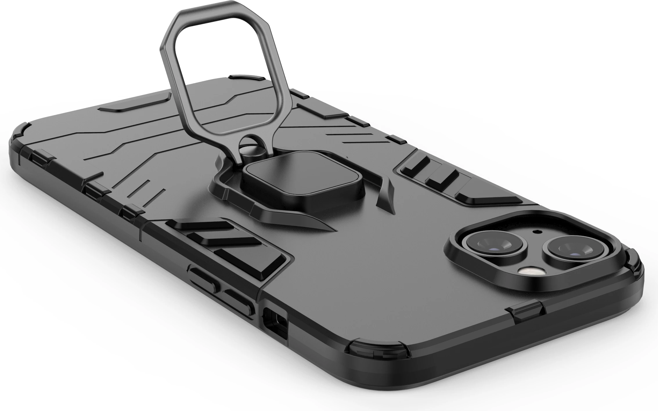 Mbështjellës Hurtel Ring Armor për iPhone 14, me unazë mbajtëse, e zezë