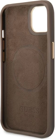 Mbështjellës Guess GUHMP14MU4GPRW për iPhone 14 Plus 6.7", 4G Logo Plate MagSafe, Kafe
