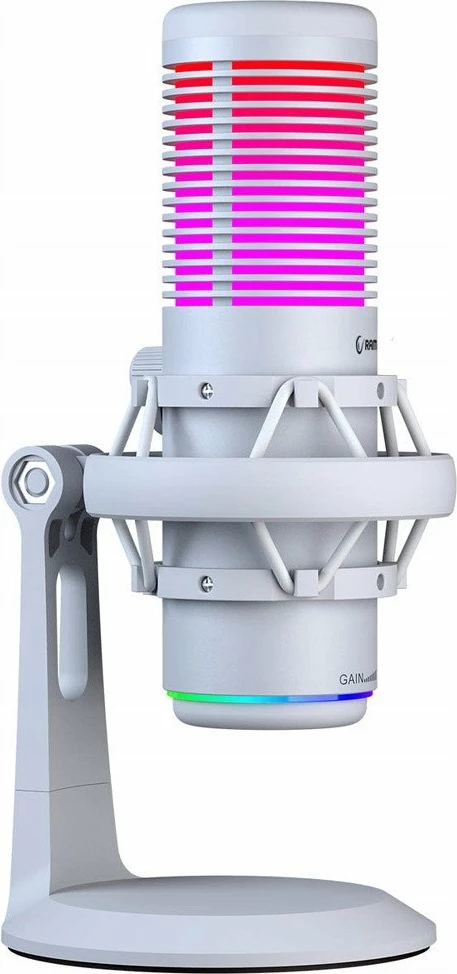 Mikrofon Rampage Bemol RGB USB-C/3.5mm kardioid/omni me tripod dhe shock mount, i bardhë
