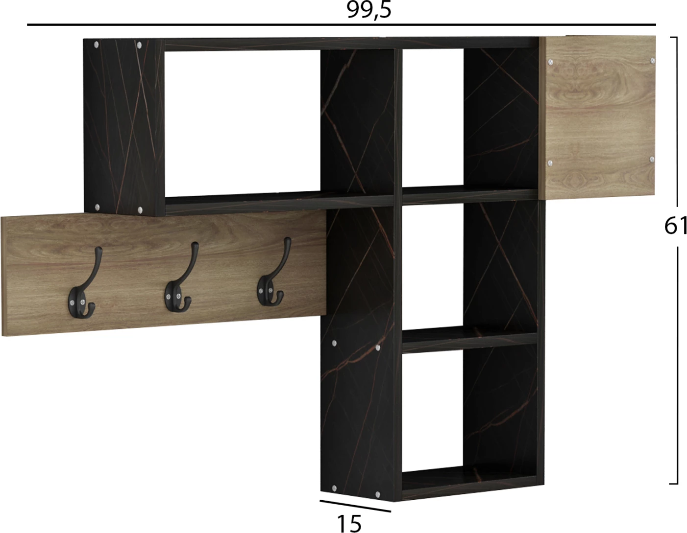 Varëse hyrje me rafte HARLAN FH8973.13 melaminë në ngjyrë natyrale-mermer të zi 99,5x15x61Hcm