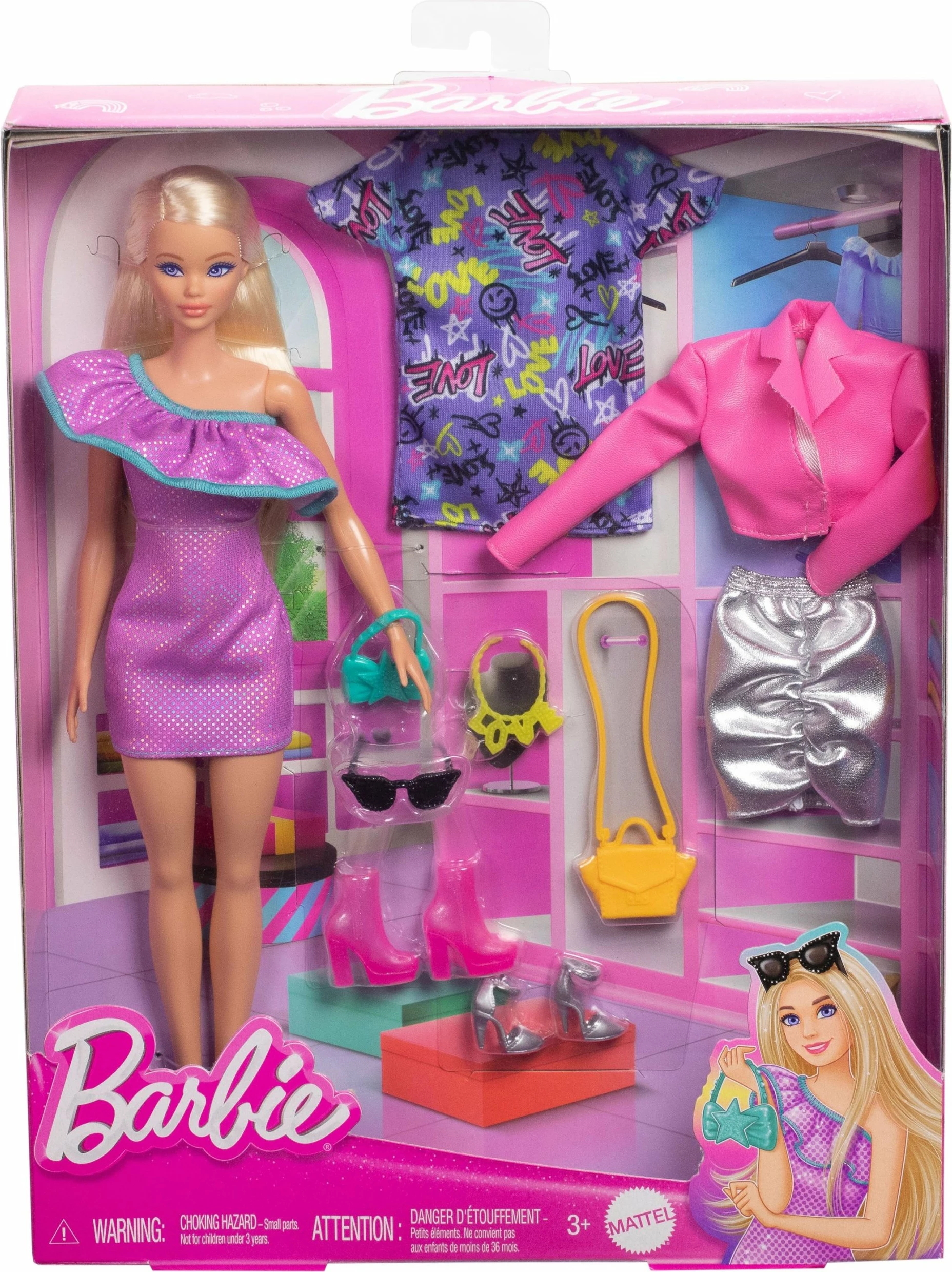 Kukull Barbie Mattel HYT61 me sete veshjesh dhe aksesorë, vjollcë