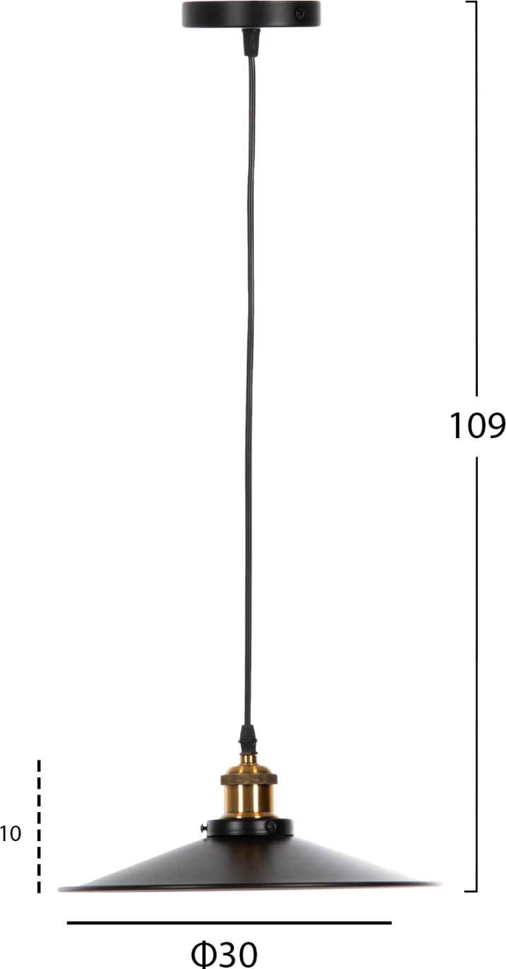 Llambë varëse tavani FH4162, metal i zi, detaj ari në majë, Φ30x109H cm