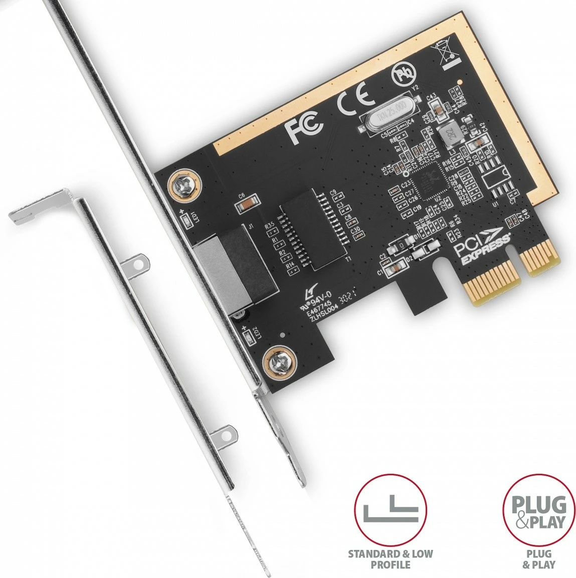 Kartelë rrjeti AXAGON PCEE-GRF, PCIe, 1x Gigabit Ethernet, Realtek RTL8111E/F, me mbajtëse standarde dhe low-profile