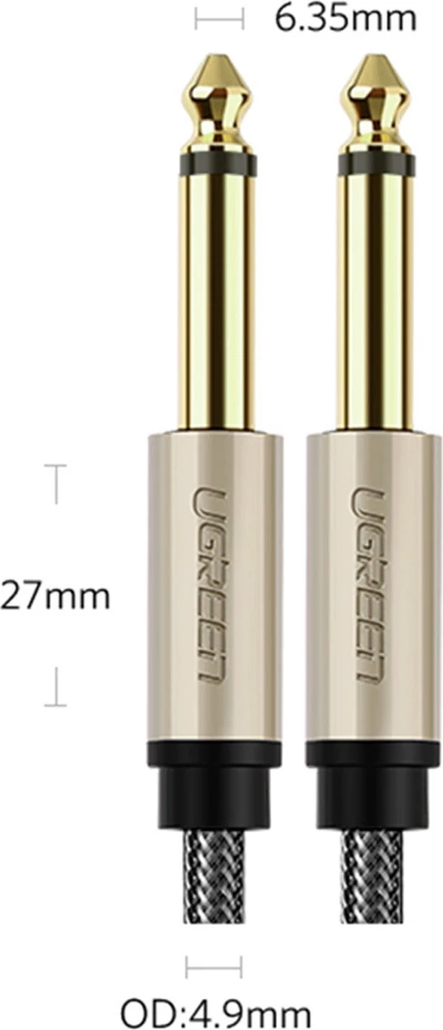 Kabllo audio mono TS Ugreen AV128 10636, 6.35mm jack në 6.35mm jack, 1m, Gri