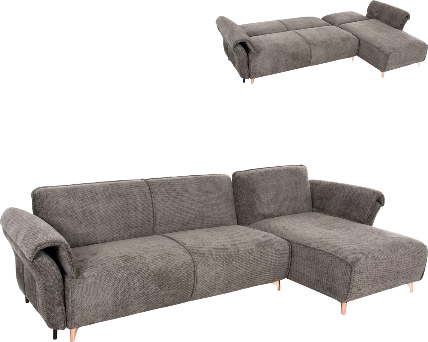 Divan qoshe i kthyeshëm MAILO, FH6071.02, pëlhurë gri e errët, këmbë metalike, 300x150x80H cm