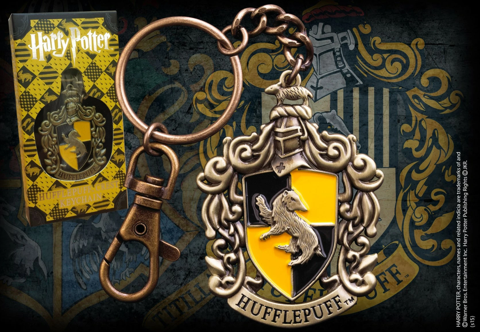 Varëse çelësash Noble Collection Harry Potter Hufflepuff Crest, metal me emalim, e verdhë/zezë, me kuti
