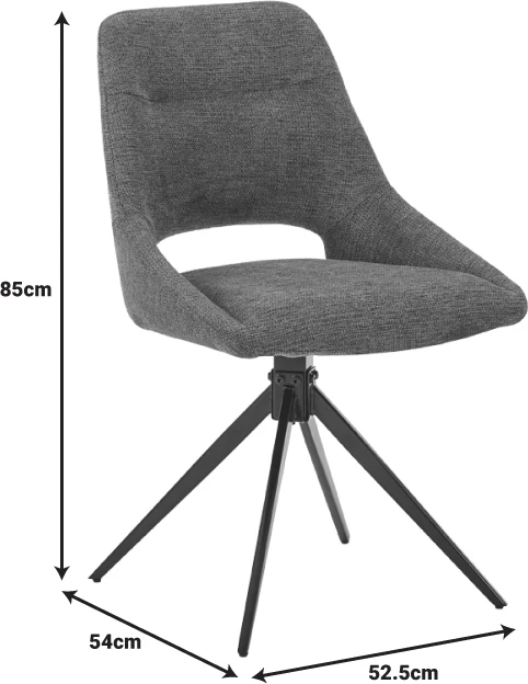 Karrige rrotulluese Luciano I, ngjyrë gri, këmbë metalike të zeza, 52.5x54x85cm